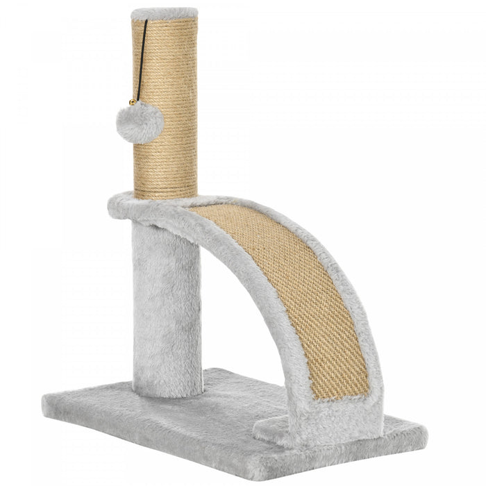 Tour A Chat Pawhut, Arbre A Chat De 43 Cm Avec Griffoir En Jute, Centre D'activites Pour Chatons Avec Griffoir Incurve, Balle Suspendue Avec Clochette, Gris
