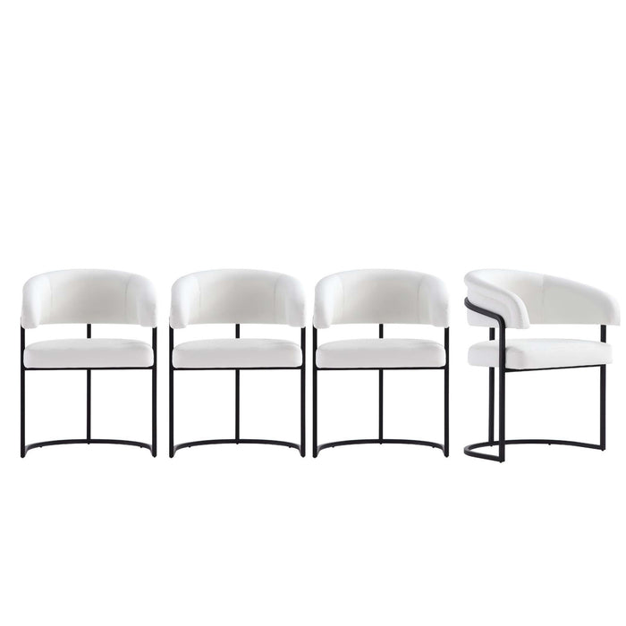 Chaise de salle a manger Augusta moderne en metal et cuir vegetalien blanc - Lot de 4