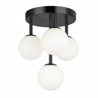 Plafonnier affleuré Megallan de Dainolite en verre blanc opale, avec fini noir mat et 4 ampoules