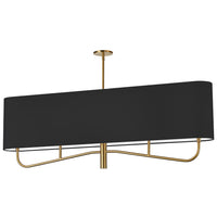 Lustre horizontal Eleanor de Dainolite avec abat-jour noir et blanc, avec fini laiton vieilli et 4 ampoules