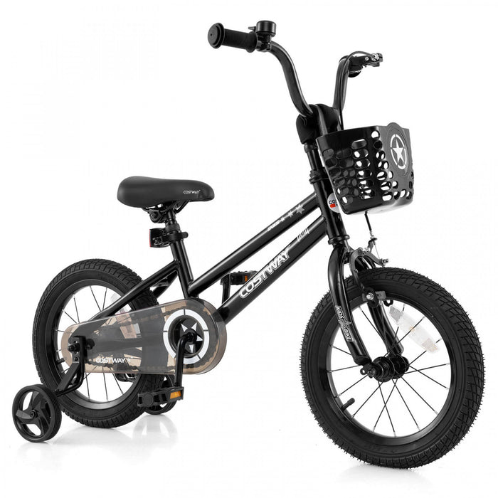 Costway 14\" Velo Pour Enfants Avec Roues D'entrainement Guidon Et Frein A Main Reglable Noir