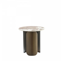 Table d’appoint moderne Monica en bronze avec plateau en pierre frittee