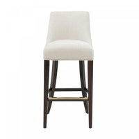 Tabouret de bar moderne en bois Beever avec assise rembourree en chenille creme