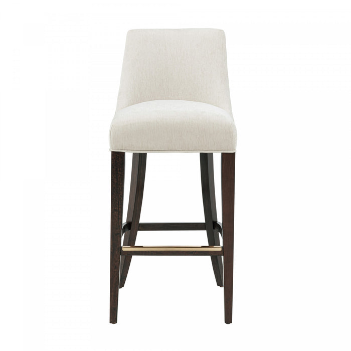 Tabouret de bar moderne en bois Beever avec assise rembourree en chenille creme