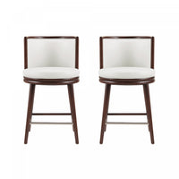 Tabouret de comptoir moderne en bois et tissu Evalyn blanc - Lot de 2