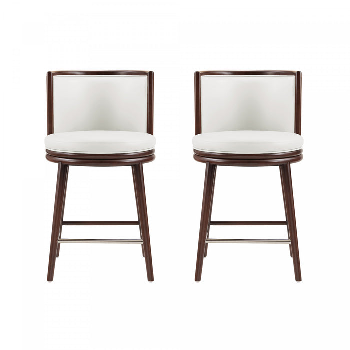 Tabouret de comptoir moderne en bois et tissu Evalyn blanc - Lot de 2
