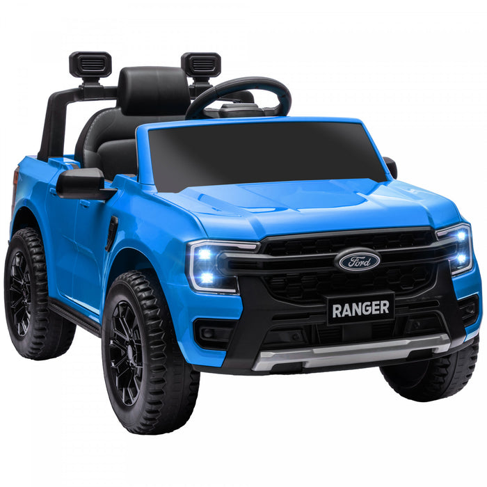 Qaba Ford Ranger 12v Avec Rangement Arriere, Voiture Electrique A Batterie Pour Enfants Avec Telecommande, Suspension A Ressort, Phares, Klaxon, Bleu