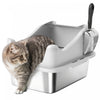 Bac a Litiere pour Chat en Acier Inoxydable avec Pelle, Gris