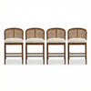 Tatti – Lot de 4 tabourets de comptoir en bois d’hevea avec dossier en cannage, finition noyer