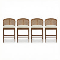  Tatti – Lot de 4 tabourets de comptoir en bois d’hevea avec dossier en cannage, finition noyer