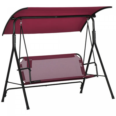 Outsunny 3-Seat Patio Swing Chair with Adjustable Canopy Wine Red