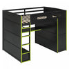 Jerry Lit mezzanine en bois avec bureau et rangement, Taille Double, Vert