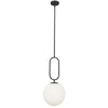Luminaire suspendu Simone de Dainolite en verre blanc opale, avec fini noir mat et 1 ampoule