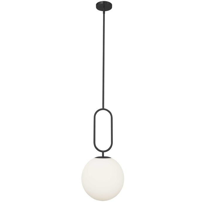 Luminaire suspendu Simone de Dainolite en verre blanc opale, avec fini noir mat et 1 ampoule