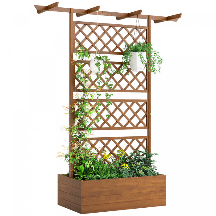 Outsunny Jardiniere en bois surelevee avec treillis, Orange