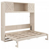 Lit escamotable Ethan en bois massif avec armoires de rangement, taille full, beige