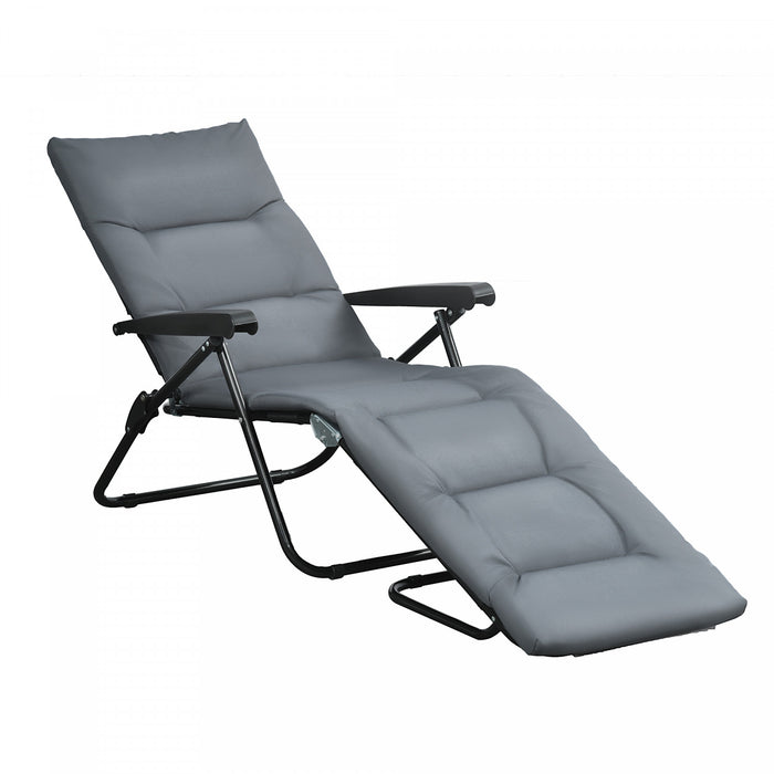 Outsunny Chaise Longue Pliante Avec Coussin Reglable En 6 Positions, Gris