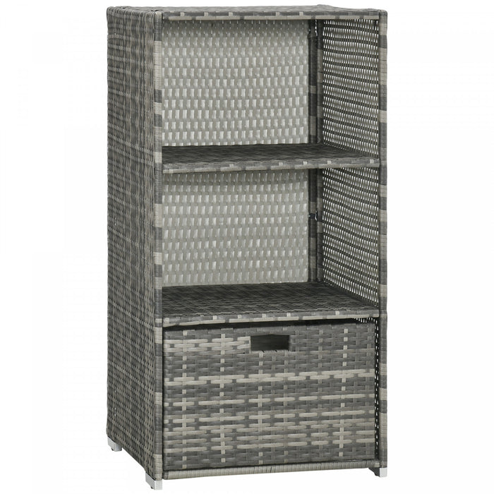 Outsunny Armoire De Rangement De Piscine W/ 2 Etagere 1 Tiroir, Gris