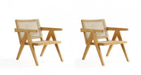 Fauteuil d’appoint en bois avec dossier en cannage style industriel chic Hamlet, naturel – Lot de 2