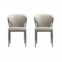Chaise de salle a manger moderne en metal et cuir vegetalien Kirsten, gris clair - Lot de 2