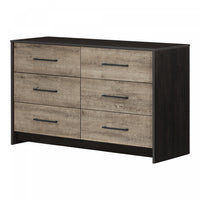  Londen Commode 6 Tiroirs - Noir Antique Et Chene Vieilli