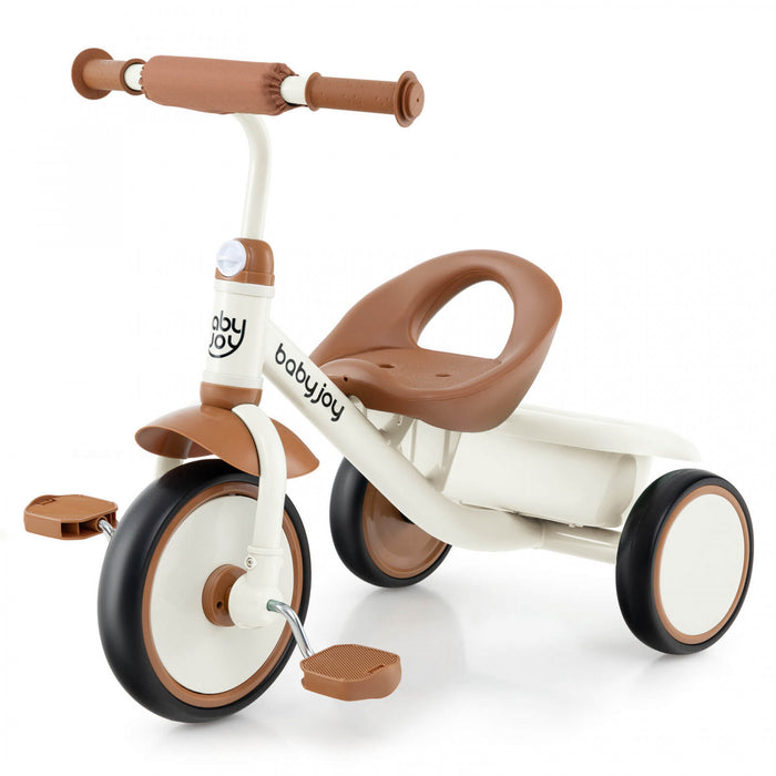 Babyjoy Enfants Tricycle Tricycle Avec Siege Reglable Et Panier De Stockage 3 Roues Velo Beige