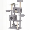 66 Inch Cat Tree with 2 Condos, 3 Big Hammocks, Light Grey