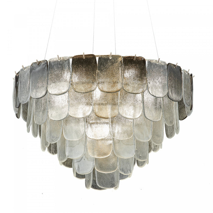Lustre A 19 lampes Bianca, Nickel Poli, Verre Cristallin Fume De Type Piastra