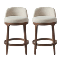 Amelia – Lot de 2 tabourets de bar de hauteur comptoir ergonomiques en bois d’hevea avec revetement en tissu, finition noyer