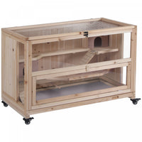 Pawhut Cage En Bois Extra Large Pour Hamster Et Aire De Jeux Avec 3 Echelles Et 2 Cabanes, Cage Pour