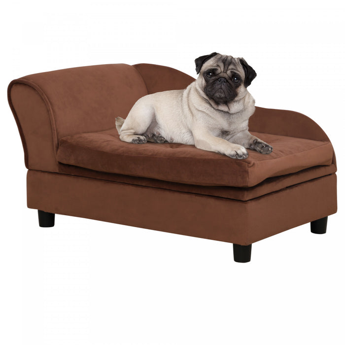 Pawhut Canape Pour Animal De Compagnie, Canape Pour Chien, Lit Sureleve Pour Animal De Compagnie Avec Fonction De Rangement, Chien De Petite Taille, Chats, Rembourrage Mousse, Salon, Brun