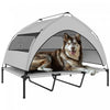 PawHut Lit Pour Chien Sureleve, Lit d'Exterieur avec Toit Amovible, Maille Respirante, Sac de Transport, Lit Portable pour Grands Chiens, 122 x 92 x 94 cm, Gris Clair