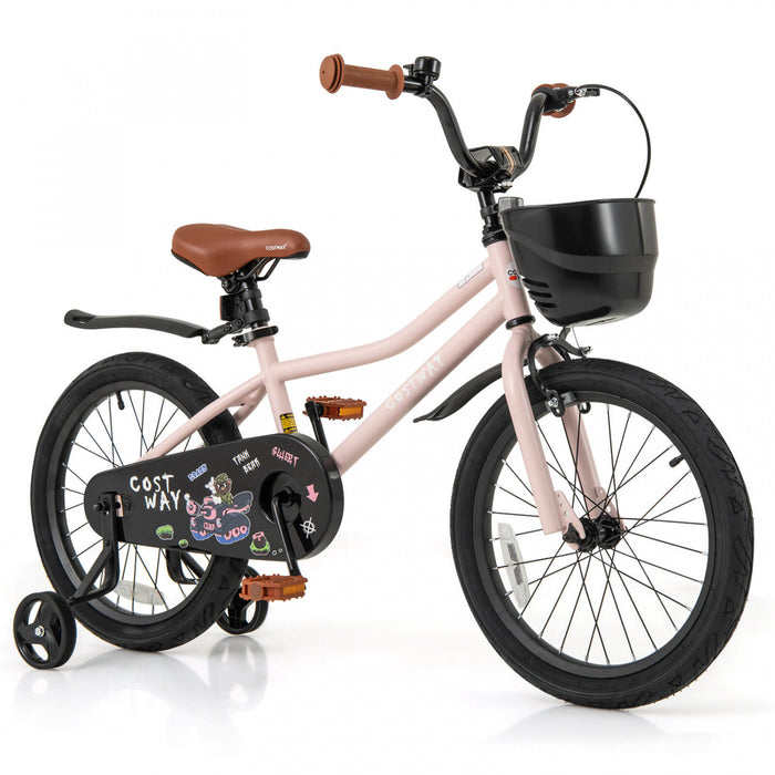 Costway 18\" Velo Pour Enfants Avec Roues D'entrainement Guidon Reglable Et Frein A Main De Siege Rose