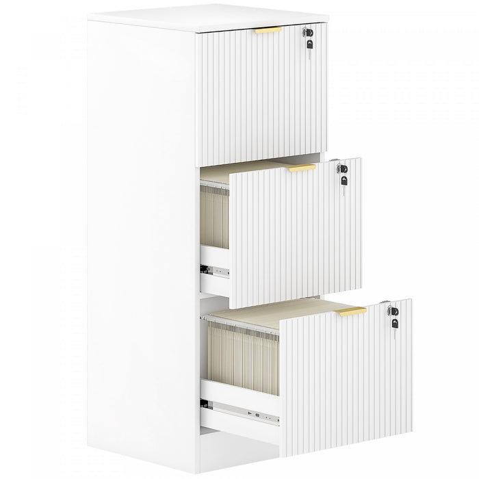 HOMCOM Classeur vertical cannele a 3 tiroirs avec serrure, blanc