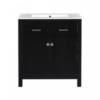 Meuble de salle de bain moderne Baker 30 pouces avec lavabo ceramique et rangement, noir