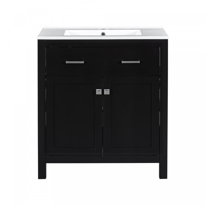 Meuble de salle de bain moderne Baker 30 pouces avec lavabo ceramique et rangement, noir
