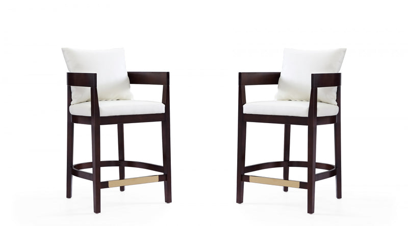 Tabouret de comptoir en bois rembourre style mid-century Ritz, ivoire – Lot de 2