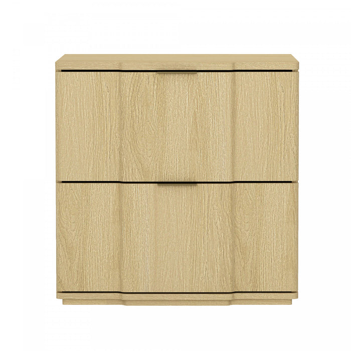 Table de nuit Clive style milieu du siecle 56 cm en naturel et dore (2 tiroirs)
