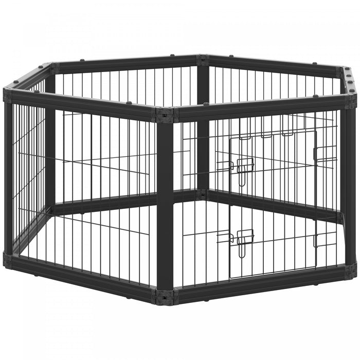 Pawhut Parc Pour Animaux De Compagnie 24,5\", Enclos D'exercice Pour Chien A 6 Panneaux, Cloture De Mise Bas Pliable Pour Chiot, Loquets A Double Verrouillage, Utilisation Interieur Et Exterieur Noir