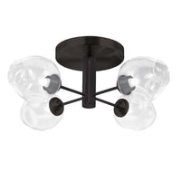 Plafonnier semi-affleuré Abii de Dainolite en verre transparent, avec fini noir mat et 4 ampoules