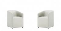 Fauteuil moderne Anna Round en cuir vegetalien gris pierre - Lot de 2