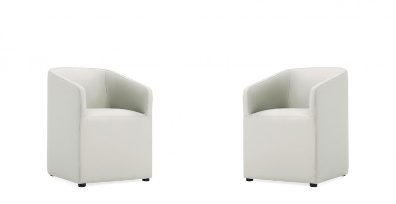 Fauteuil moderne Anna Round en cuir vegetalien gris pierre - Lot de 2