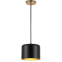 Luminaire suspendu Emilia de Dainolite avec abat-jour noir mat et doré, fini laiton vieilli et 1 ampoule