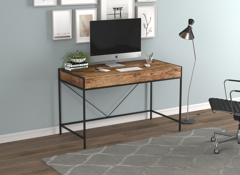 Bureau d’ordinateur de 49 po avec 2 tiroirs - bois brun avec métal noir