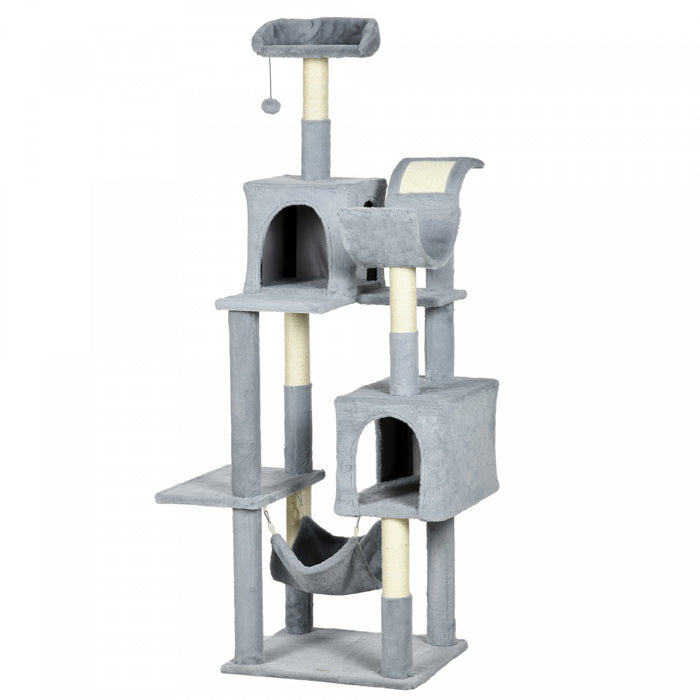 Pawhut Grand Arbre A Chat Pour Chats D'interieur, Tour A Plusieurs Niveaux De 70\" Avec Hamac, Lit Pour Chat, Condo Pour Chat Avec Griffoirs En Sisal, Gris Bleute