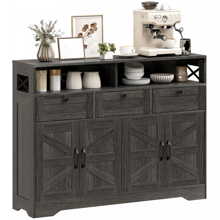 Buffet HOMCOM, Armoire de rangement avec 4 portes et 3 tiroirs Marron fonce