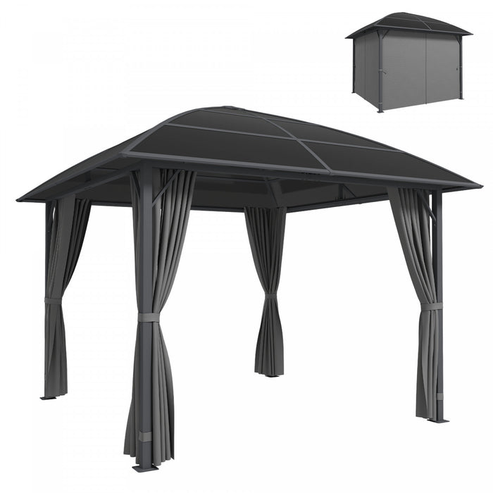 Tonnelle rigide Outsunny 3x3 m avec toit en polycarbonate UV60+ et rideaux