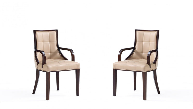 Chaise de salle a manger traditionnelle en bois avec assise rembourree Fifth Avenue, couleur beige - Lot de 2
