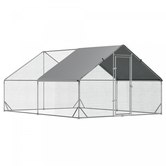 Pawhut Grand Poulailler En Metal Galvanise, Avec Couverture, Pour L'exterieur De La Cour 10' X 13' X 6.5'