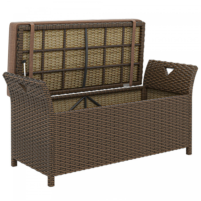 Outsunny Banc de Rangement en Rotin, Coffre de 29 Gallons, Beige